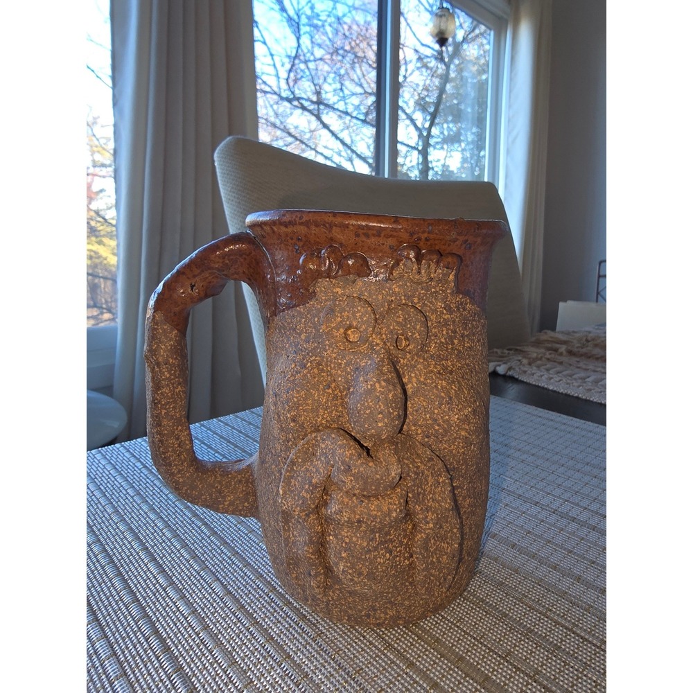Vintage Studio Pottery Face 5" Mug - Hand Thrown Speckled Stoneware Ugly Jug